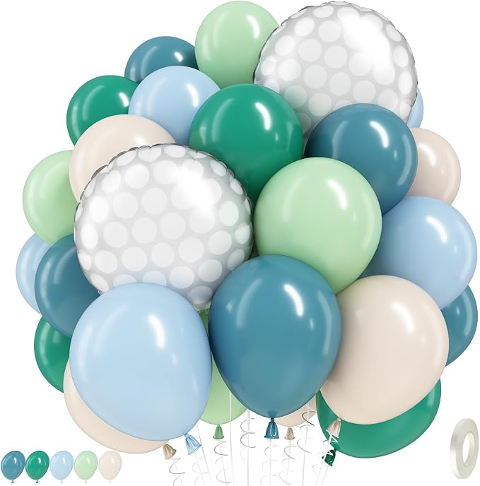 Golf Party Balloons, 12 Inch Retro Blue Dark Light Green and White Latex by TAOYE