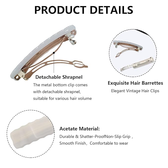 Hair Clips for Women,3.5 Inch Acetate Medium Hair Claw Clips for Women Thin Thick Curly Hair,Strong Hold No Slip Grip,French Classic Multicolor Barrettes Hair (white1)