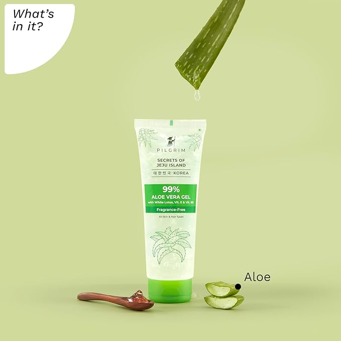 Pilgrim 99% Pure Aloe Vera Gel with Vitamin E and B5 | Natural Hydrating Pure Aloe Vera for Hydrating and Soothing Skincare| Fragrance Free I For Women and Men | 6.76oz, 200ml