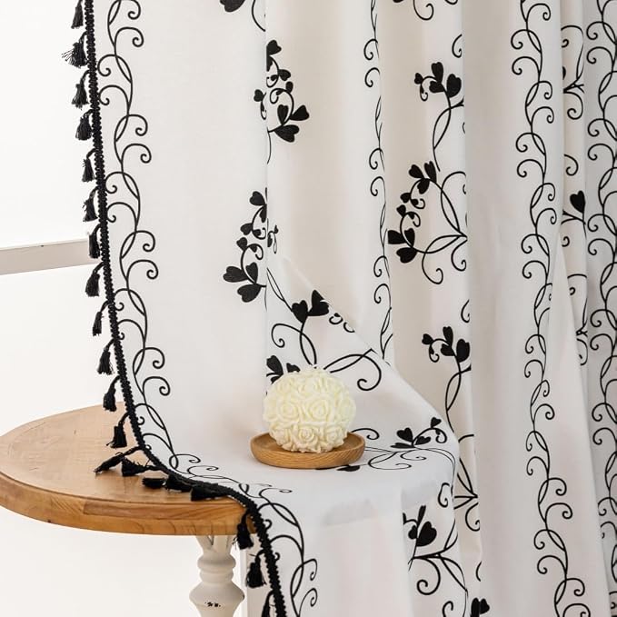 F-CHU Black Floral Curtains for Living Room Bedroom Farmhouse French Country - Image 4