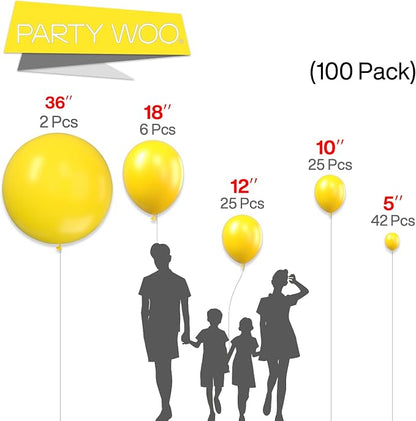 PartyWoo Yellow Balloons 100pcs Matte Yellow Color 36 18 12 10 5 Inch | Balloons - Image 3