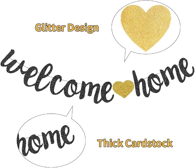 Welcome Home Decorations Set Glittery Black Gold Welcome Home Banner+2M - Image 4