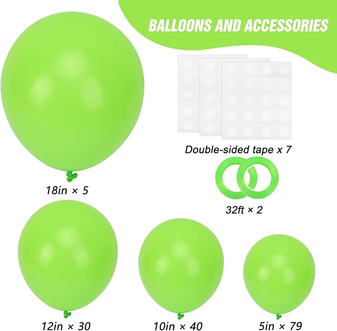 RUBFAC Lime Green Balloons Different Sizes Neon Green Balloon Arch 154pcs | - Image 2