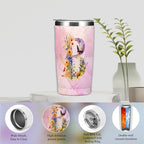 Personalized Gifts Monogrammed Birthday Gifts for Women, Cowerker Mom Boss Day Christmas Initial 20 oz Tumbler, Makeup Bag Cup Ballpoint Pens Journal Notebook 6 Set, (Aesthetic Pink Flower B)