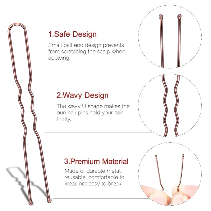 U Shaped Hair Pins, IKOCO 2.4inch Hair Pins for Women with Storage Box, Brown