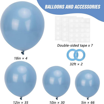 RUBFAC 135pcs Dusty Blue Balloons, Boho Neutral Blue Latex Balloon Different - Image 2