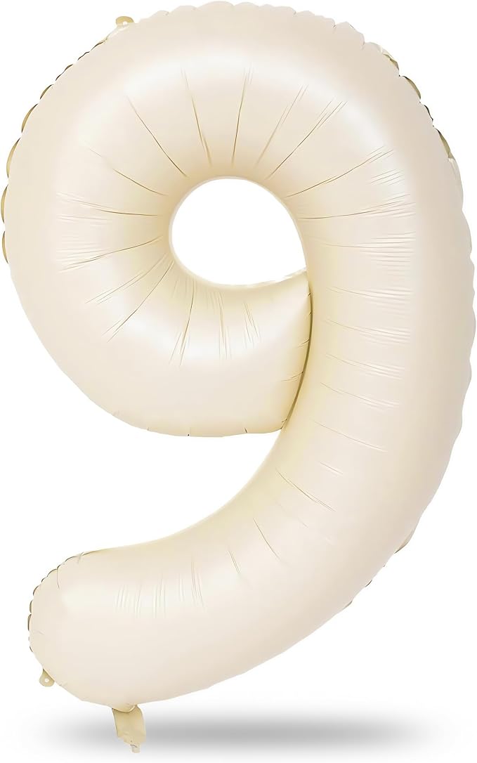 40 Inch Balloon Number 9 Beige, Large Cream Foil Number Balloons Set 0-9 by Lingqiang