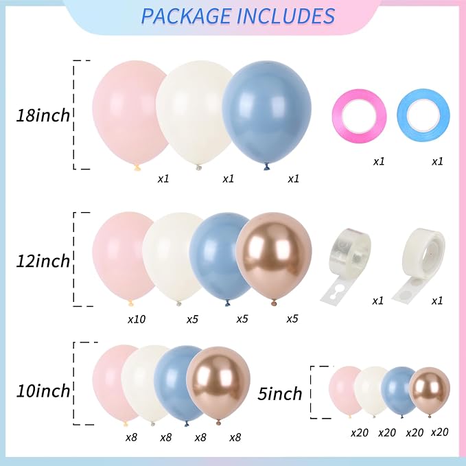 RUBFAC Pink and Blue Balloons Arch Kit, Gender Reveal Balloon Arch Kit 144 Pcs - Image 2