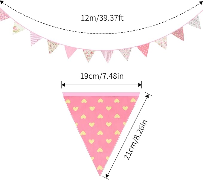 G2PLUS 39Ft Triangle Bunting Banner, Reusable Cotton Triangle Flags Party - Image 2