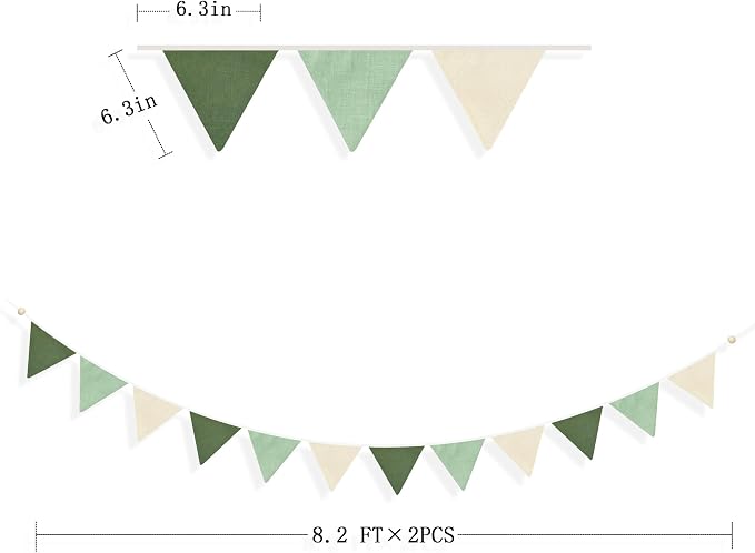 2 Sets of Sage Green Pennant Banner 24Pcs Nursery Garland Flags Olive Green - Image 2