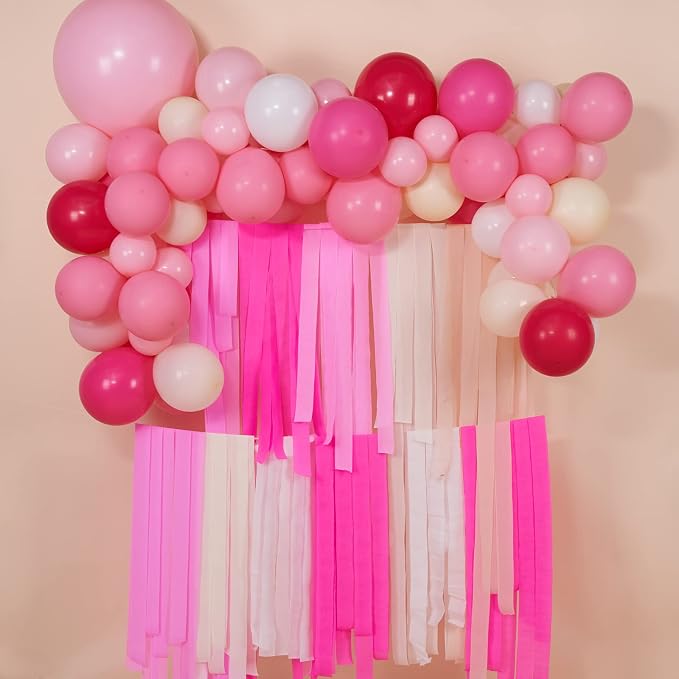 PartyWoo Pink Peach Light Hot Dark White Crepe Paper Streamers 6pcs 492 FT | - Image 2