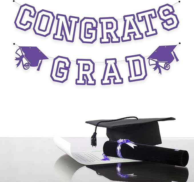 Congrats Grad Banner Graduation Party Banner Decoration Hanging Garland High - Image 3
