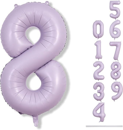 Light Purple Number 8 Balloons, 40 Inch Giant Dusty Pastel Purple Mylar Foil by Lingqiang