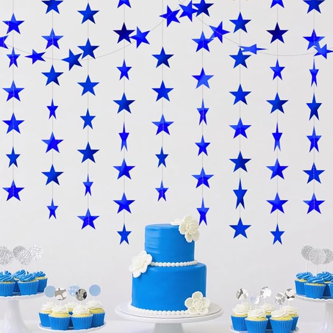 Blue Shining Star Hanging Garland Blue Hanging Sparkling Star Streamer Glitter by Eeatour