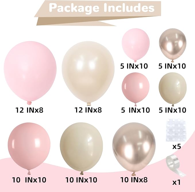 HILAVO Dusty Pink Balloon Arch Kit Boho Blush Pink Champagne Gold Double - Image 2
