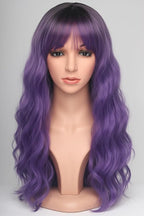 Purple Hair Wavy Wigs With Bangs For Women Synthetic Purple Wigs For Daily Use Everyday Wear.