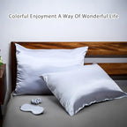 2 Pack Satin Pillowcase with Latent Zipper, Adjustable Satin Eye Mask for Sleeping and Satin Volume Scrunchie for Hair and Skin, Standard Size (Silver,Classic Style)