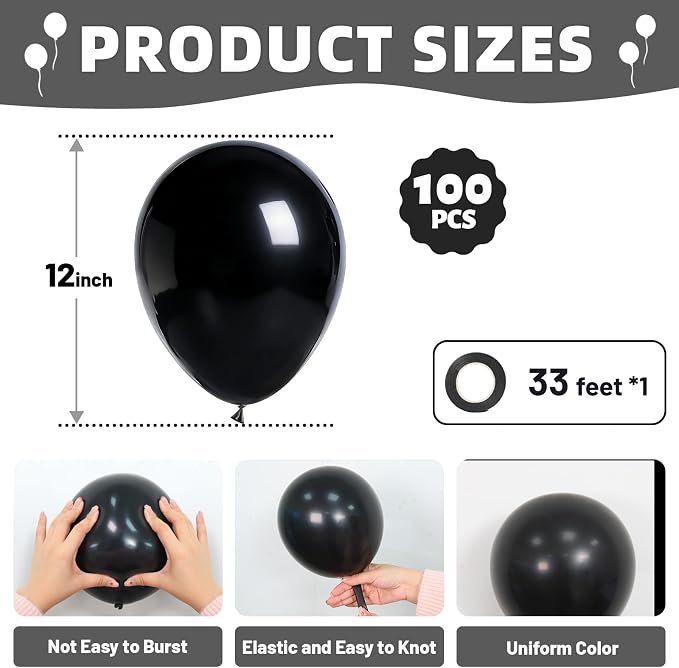LOLStar Black Balloons, 12 inch Latex Round Balloon | Baby Shower, Graduation - Image 2