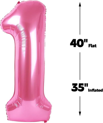 Pink Number 1 Balloon 40 inch, Balloon numbers party supplies, deco photo shoot - Image 2
