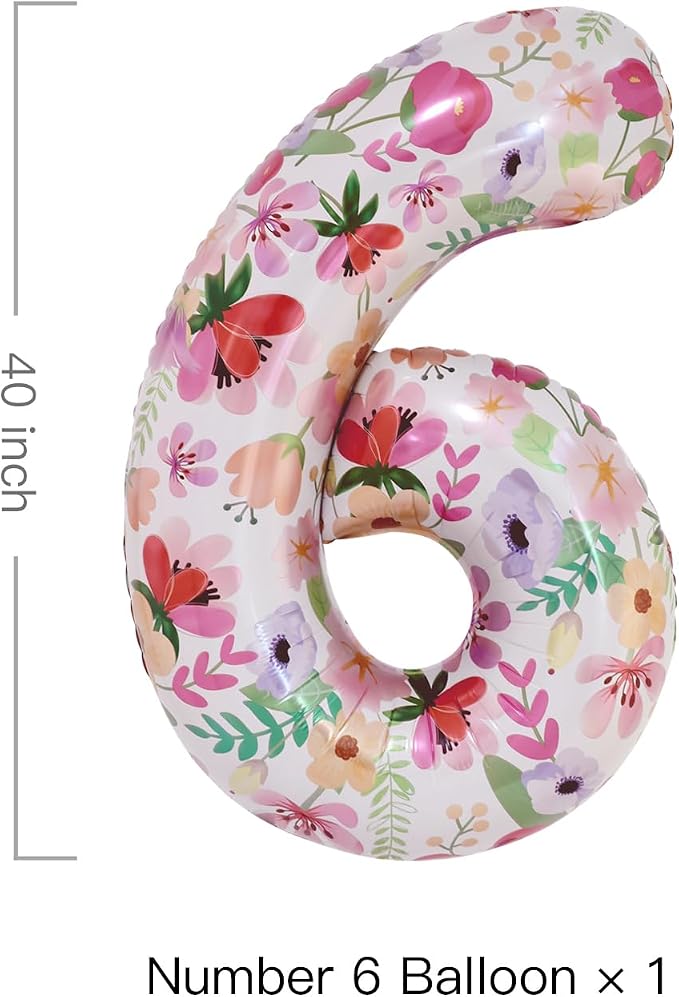 Flower Balloons 40 Inch Floral Number 6 Balloon - Image 2