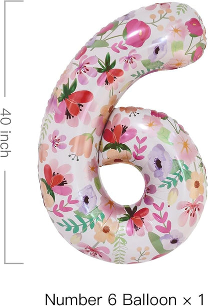 Flower Balloons 40 Inch Floral Number 6 Balloon - Image 2