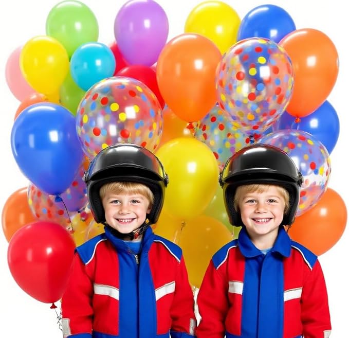 Biapian Race Car Balloons Set, 12 Inch Colorful Confetti Royal Blue Red Yellow - Image 7