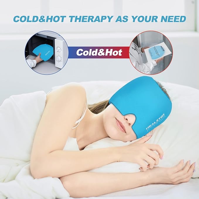 Head Ice Hat, Ice Cap for Head, Ice Head Wrap, Cold & Hot Therapy Reusable 360 Compression Flexible Ice Pack Wrap. Blue