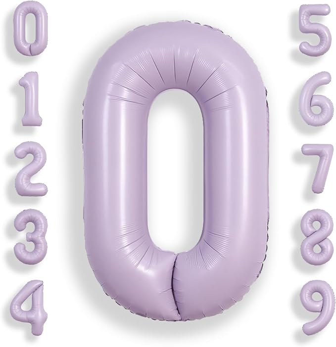 SUWEN 40 Inch Light Purple Lavender Big 0 Balloon Number Foil Helium 0-9 | 0th by SUWEN