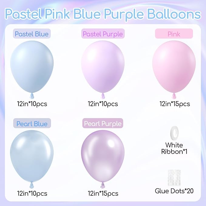 60pcs 12inch Pearl Pink Blue and Purple Balloons - Image 2