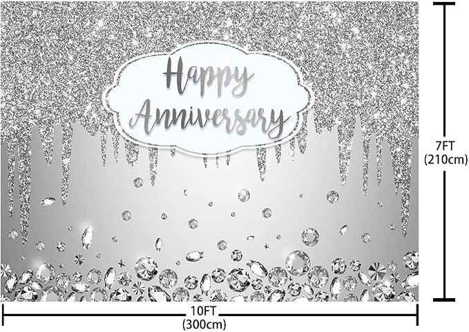 AIBIIN 10x7ft Happy Anniversary Backdrop Silver Dripping Glitter Crystals - Image 4