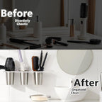 Hair Tool Organizer Wall Mount, White Hair Dryer Holder Acrylic and 3 Cup, Hair Tool Holder for Hair Curling Storage, Curling Iron Organizer, Blow Dryer Storage for Vanity Bathroom