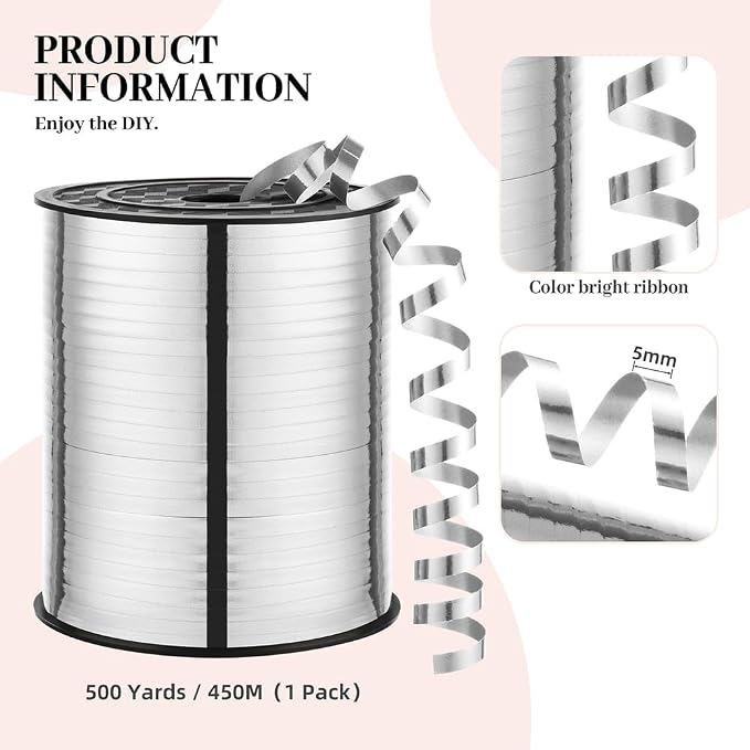 Silver Ribbon, 500 Yard Curling Ribbons - Image 2
