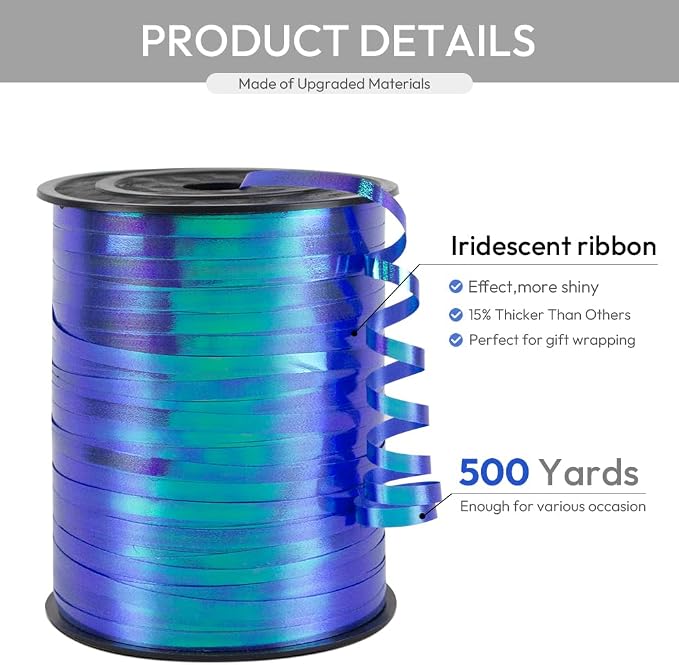 Blue Gradient Curling Ribbon, 1/5" Wide x 500 Yards Christmas Curling Ribbons - Image 2