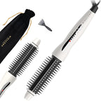 MIRACOMB Professional Hair Curler Straightening Brush | Ceramic Heated Round Brush | 1" Comb Flat Iron Straightener | Anti-Frizz Curl Wand Iron Roller with 5 Heat Settings, Cool Touch, Auto off, White