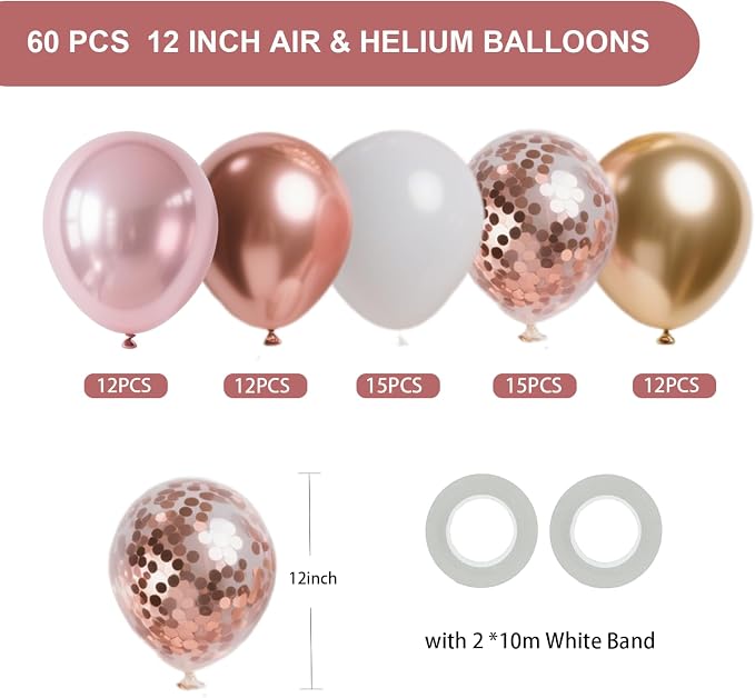 Rose Gold Balloons, 66 Pack 12 inch Metalic Confetti Party Balloons - Image 2