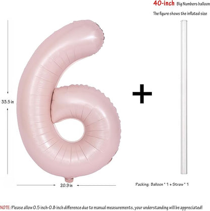 40 Inch Pink Number 6 Foil Balloon Light Pink Digital 6 Helium Balloon | - Image 2
