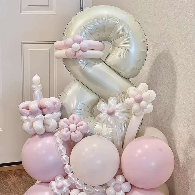 40 inch Cream White Number Balloon Giant Foil Helium Balloons Beige Number 8 - Image 4