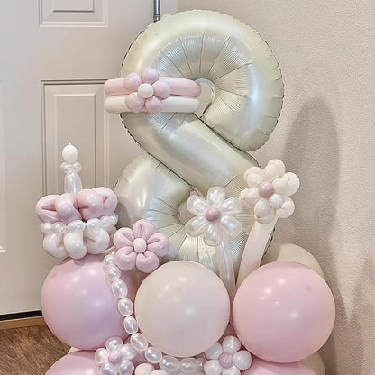 40 inch Cream White Number Balloon Giant Foil Helium Balloons Beige Number 8 - Image 4