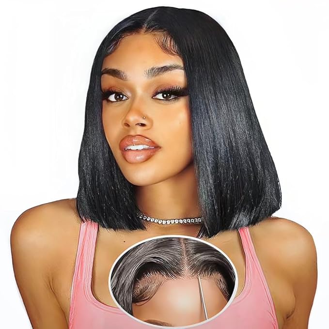12 Inch Bob wig human hair 180% Density glueless wigs human hair pre plucked pre cut 4x6 HD Transparent Frontal Wigs Human Hair Lace Front Wigs for Women