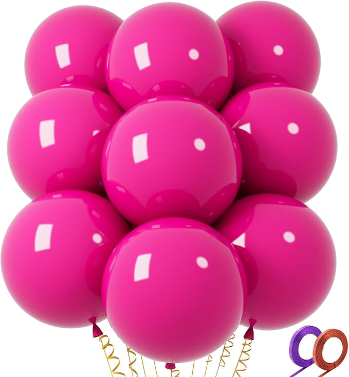 32Pcs Hot Pink Big Balloons 18 Inch, Round Large Latex Party Balloons by Qikoolaa
