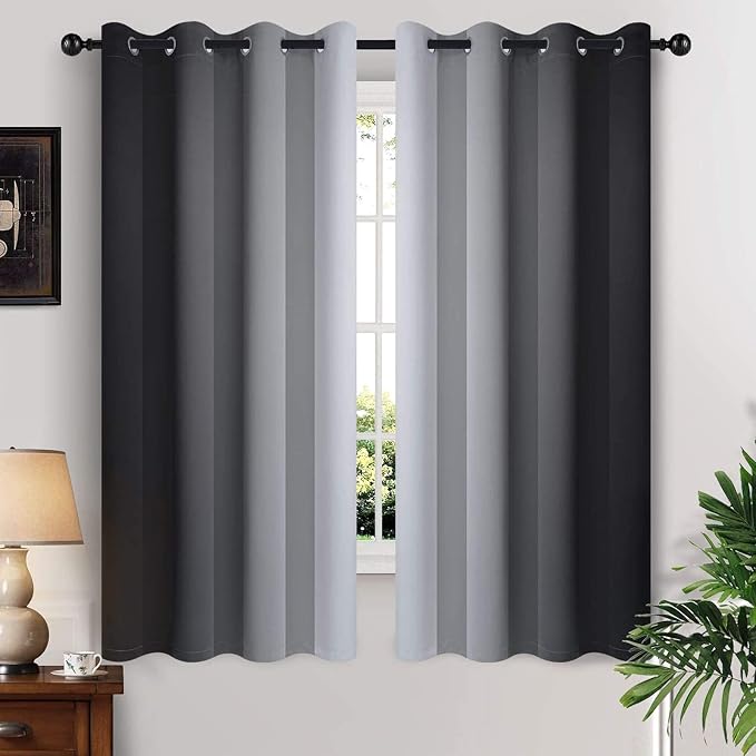 Yakamok Ombre Curtains Black and Greyish White by Yakamok