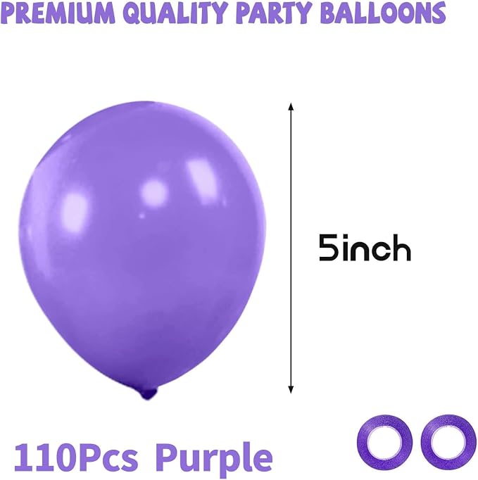 Purple Balloons 110Pcs, 5 Inch Small Purple Latex Party Balloons, Mini Thick - Image 2