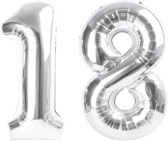Large Number Balloons 40 Inch Silver 18 Balloon by Mluchee
