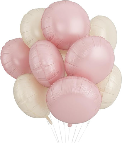 20PCS 18 Inch Round Foil Balloon, Retro Pink Cream White Round Shaped Balloons by Paready