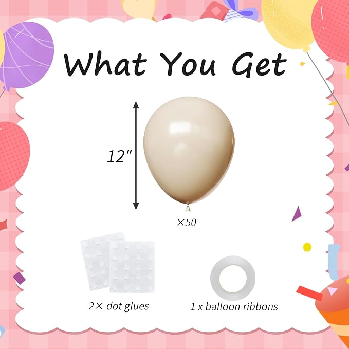 50pcs 12 Inch White Sand Latex Balloons | Premium Boho Nude Cream Beige Balloon - Image 2