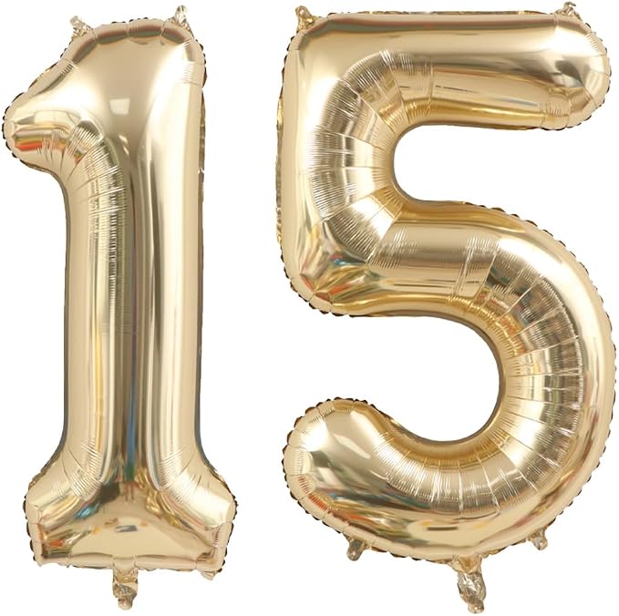 Light Gold 15 Number Balloons 40 Inch White Gold Giant 15 Foil Mylar Helium | by ANGEL+Q+HOUSE