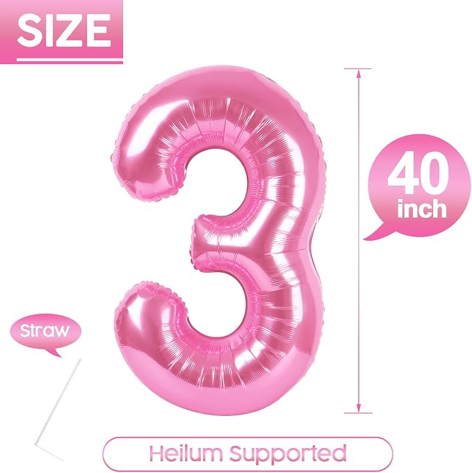 3 Balloon - Pink Birthday Number Balloons, 40 Inch Decorations Men Women | Pink - Image 5