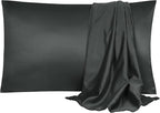 uxcell 2 Pack Silk Satin Pillowcase for Hair and Skin, Cool, Silky, Soft Breathable Pillow Cases King Size 20x36 Inch Sateen Pillowcase Black with Envelope Closure