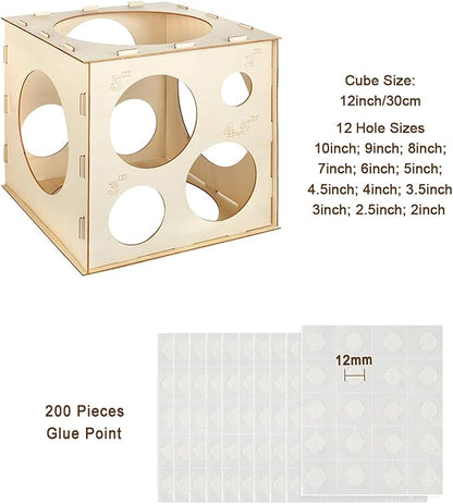 Auihiay 12 Holes Wood Balloon Sizer Cube, Balloon Measure Box | Collapsible - Image 3
