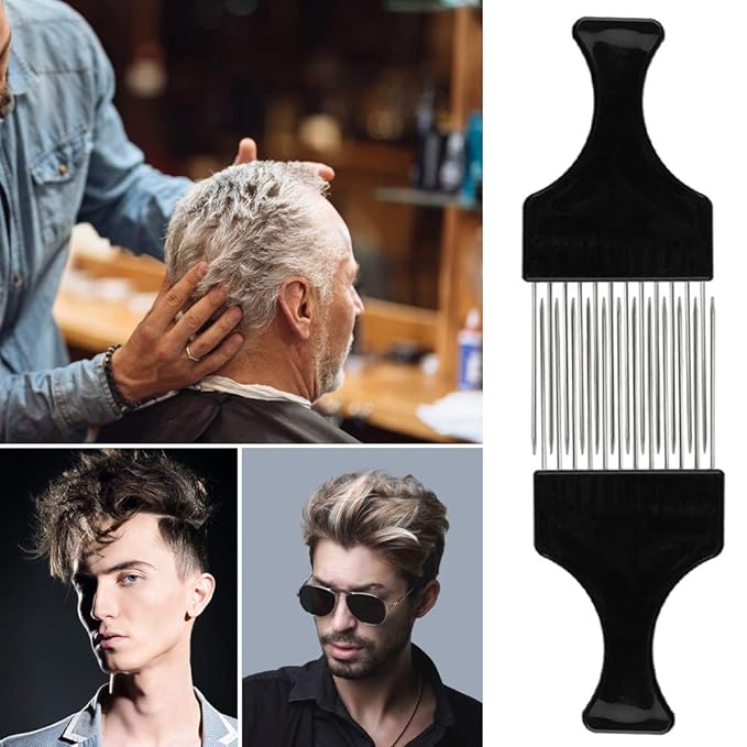 DaKuan 4 Pack Wide Tooth Afro Picks | Metal Detangling Comb for Natural Curly Hair, Braids, Wigs & Weaves | Gentle on Scalp, Strong Plastic Handle (Black)